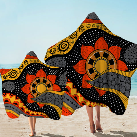Image of Colorful Modern Japanese Art Mandala Black SWLS4235 Hooded Towel