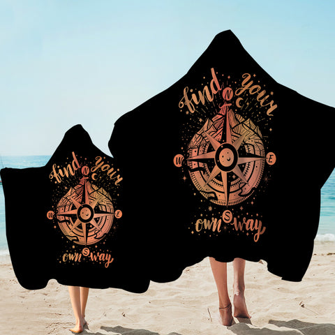 Image of Find Your Own Way - Vintage Compass Zodiac SWLS4240 Hooded Towel