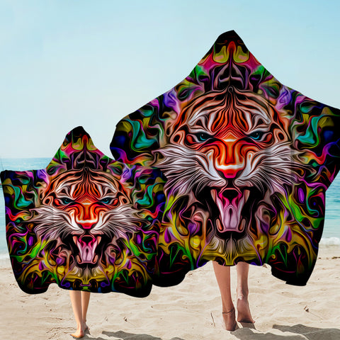 Image of Colorful Modern Curve Art Tiger SWLS4246 Hooded Towel