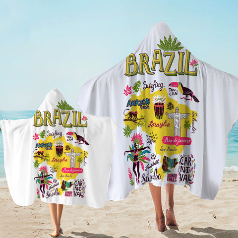 Image of Cartoon Brazil Map Sketch SWLS4283 Hooded Towel