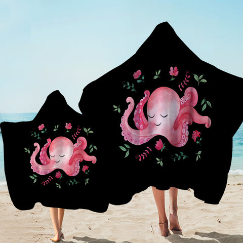 Image of Cute Floral Pink Octopus SWLS4287 Hooded Towel