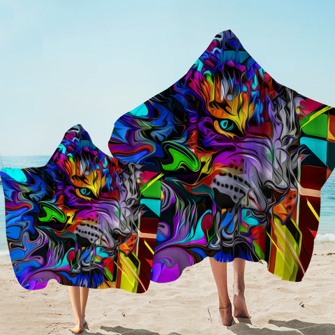 Image of Colorful Curve Art Wolf SWLS4288 Hooded Towel