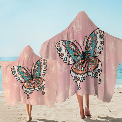 Image of Vintage Butterfly Floral Pink Theme SWLS4291 Hooded Towel