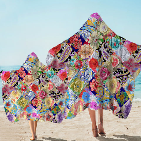 Image of Multi Mandala & Flowers Checkerboard SWLS4296 Hooded Towel