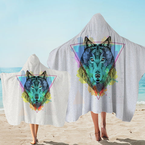 Image of Colorful Splash Watercolor Wolf SWLS4299 Hooded Towel