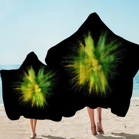 Image of Green & Yellow Splash Black Theme SWLS4301 Hooded Towel