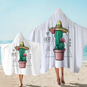 Tiny Cartoon Cactus Flower Triangle Illustration SWLS4326 Hooded Towel
