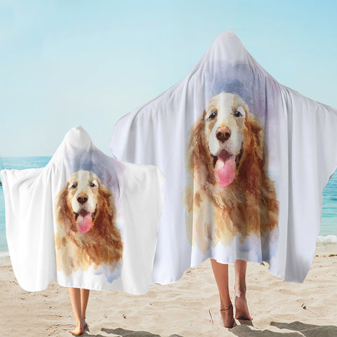 Image of Happy Golden Retriever Watercolor Painting SWLS4335 Hooded Towel