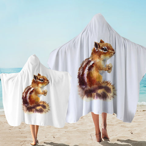 Image of Brown Chipmunk Watercolor Painting SWLS4336 Hooded Towel