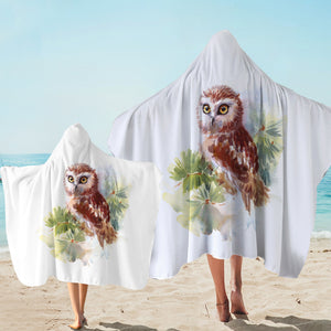 Owl On Tree Watercolor Painting SWLS4397 Hooded Towel