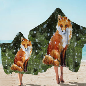 Female Fox In Snow Watercolor Painting SWLS4402 Hooded Towel