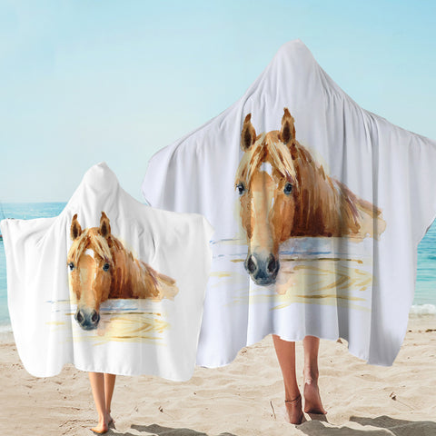 Image of Brown Horse Watercolor Painting SWLS4406 Hooded Towel