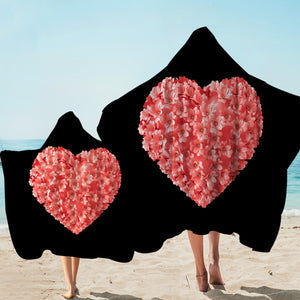 Multi Pink Flowers In Heart Shape Black Theme SWLS4414 Hooded Towel