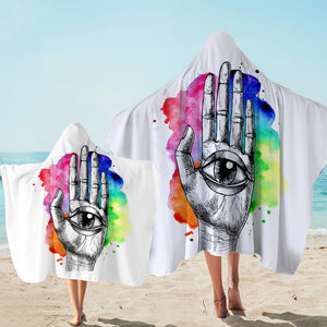 Eye In Hand Sketch Colorful Galaxy Background SWLS4420 Hooded Towel