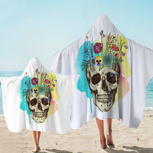 Colorful Flowers On Skull Watercolor Background SWLS4430 Hooded Towel