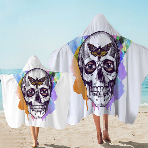 Image of Butterfly Skull Sketch Colorful Watercolor Background SWLS4432 Hooded Towel