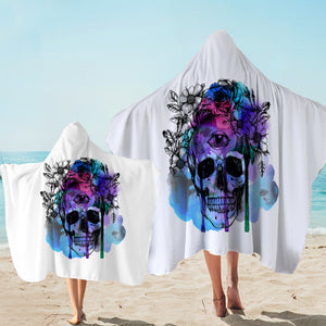 Floral Skull Black Sketch Blue & Pink Watercolor SWLS4433 Hooded Towel