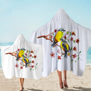 Yellow Sunbirds On Blossom Branchs SWLS4439 Hooded Towel