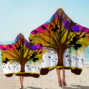 Colorful Huge Tree and Multi Butterflies SWLS4440 Hooded Towel