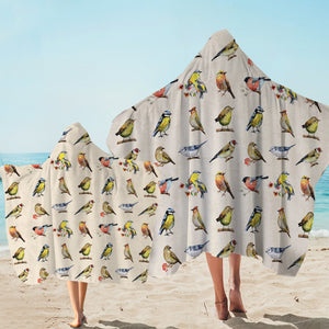 Multi Colorful Bird Collection Cream Theme SWLS4446 Hooded Towel