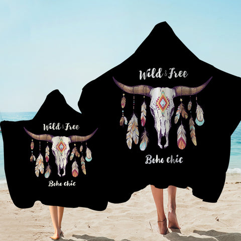 Image of Wild & Free Buffalo Skull and Dreamcatcher SWLS4454 Hooded Towel