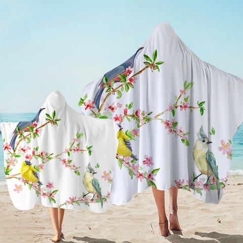 Image of Birds On Blossom Branchs SWLS4492 Hooded Towel