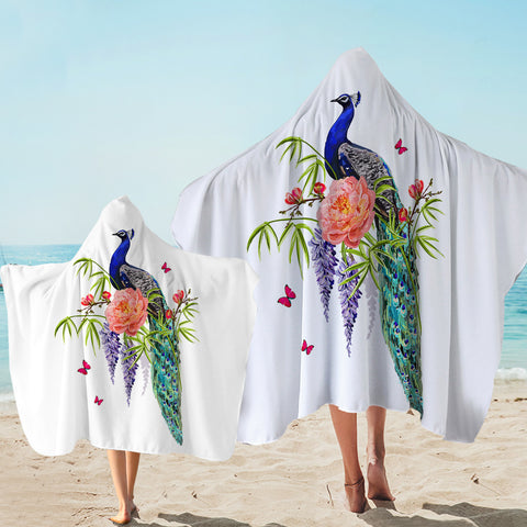 Image of Beautiful Floral Peacock SWLS4502 Hooded Towel