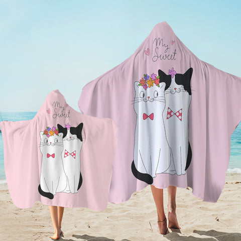 Image of Cute My Sweet Loving Cats Pink Theme SWLS4507 Hooded Towel