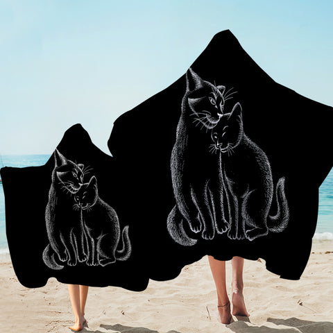 Image of Loving Cats White Sketch Black Theme SWLS4513 Hooded Towel