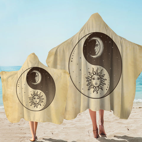 Image of Retro Yin Yang Sun and Moon Face SWLS4519 Hooded Towel