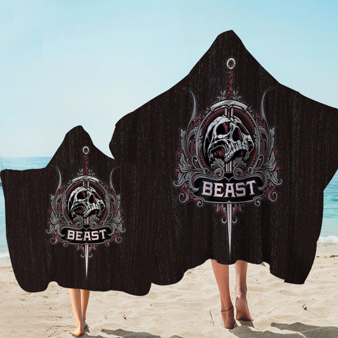 Image of Skull Knife Beast Metal Logo Black Theme SWLS4540 Hooded Towel