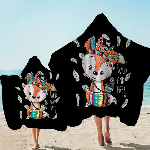 Image of Cute Cartoon Aztec Fox - Wild & Free SWLS4541 Hooded Towel