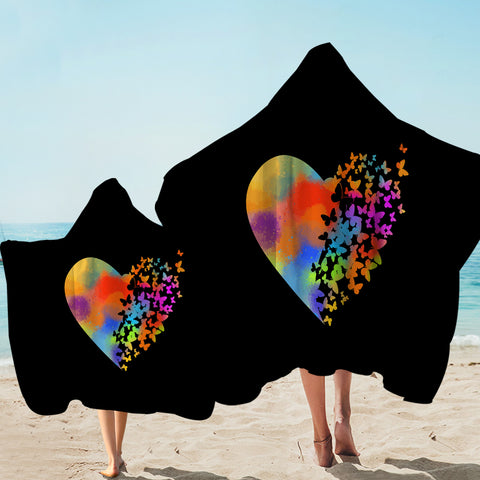 Image of Colorful Faded Butterfly Heart Shape SWLS4543 Hooded Towel