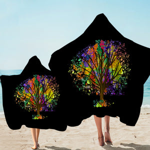 Multicolor Big Tree Black Theme SWLS4577 Hooded Towel