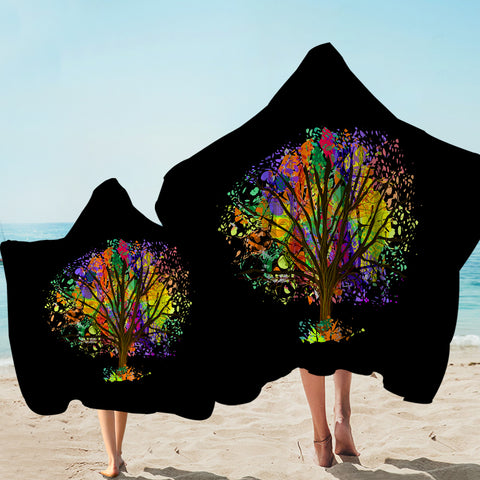 Image of Multicolor Big Tree Black Theme SWLS4577 Hooded Towel