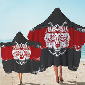 Vintage Wolf Grey & Red Brush SWLS4582 Hooded Towel