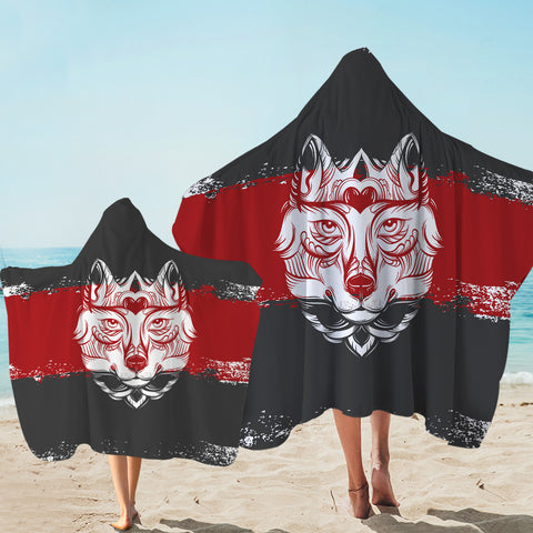 Image of Vintage Wolf Grey & Red Brush SWLS4582 Hooded Towel