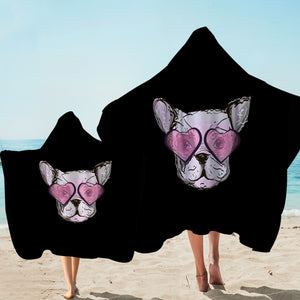 Pink Heart Sunglasses Pug SWLS4588 Hooded Towel
