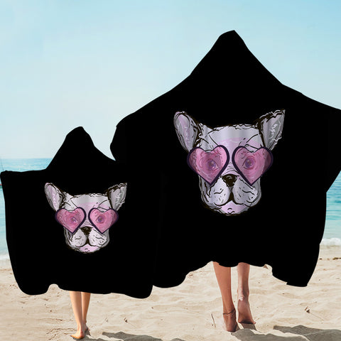 Image of Pink Heart Sunglasses Pug SWLS4588 Hooded Towel