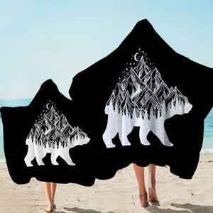 B&W Night Mountain On The Bear Sketch SWLS4600 Hooded Towel