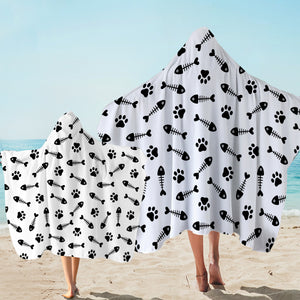 B&W Cute Fish Bone & Dog Footprint Monogram SWLS4605 Hooded Towel