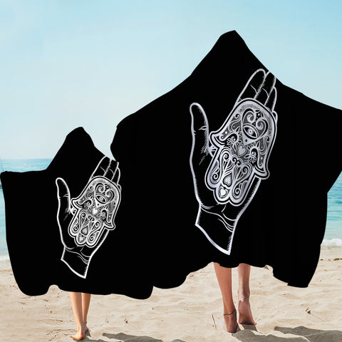 Image of B&W Tattoo Hand Illustration SWLS4606 Hooded Towel