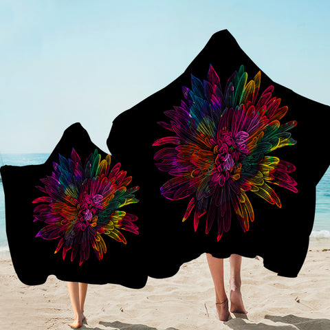 Image of Big Colorful Flower Black Theme SWLS4641 Hooded Towel