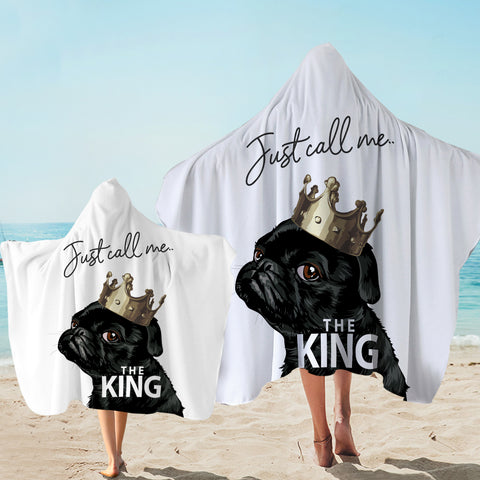 Image of Just Call Me The King - Black Pug Crown SWLS4645 Hooded Towel