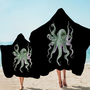 Purple Green Octopus Black Theme SWLS4660 Hooded Towel