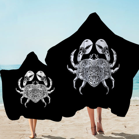 Image of B&W Tattoo Crab SWLS4663 Hooded Towel