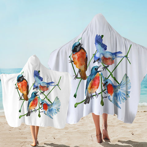 Image of Multi Watercolor Blue Sunbirds SWLS4730 Hooded Towel