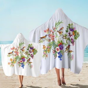 Multi Flowers & Sunbirds White Theme SWLS4732 Hooded Towel