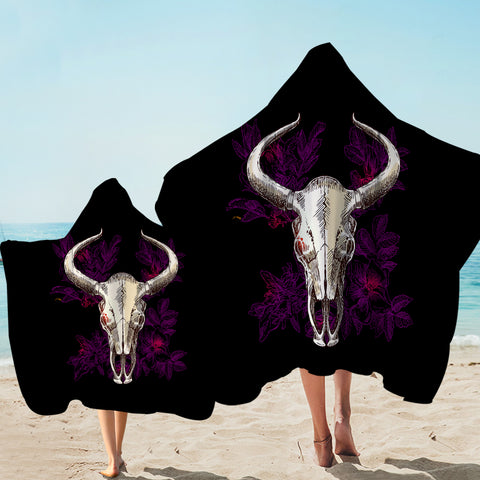 Image of Vintage Dark Purple Floral Buffalo Skull SWLS4733 Hooded Towel
