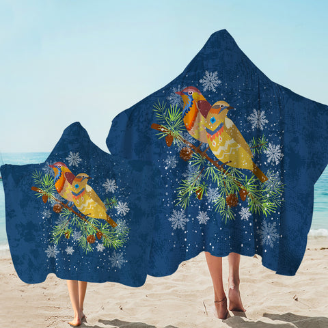 Image of Colorful Geometric Sunbirds In Snow Navy Theme SWLS4745 Hooded Towel